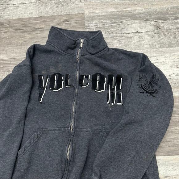 Vintage Y2K Volcom Stone Gray Black Mens L Zip Up Wings Skater Surfer Sweatshirt - Picture 1 of 9